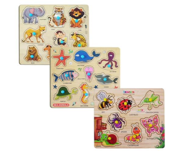 Jungle Animals, Sea Animals, And Insects Wooden Jigsaw Puzzle Kit
