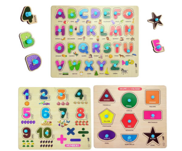 Letters Numbers And Shapes Wooden Jigsaw Puzzle Kit